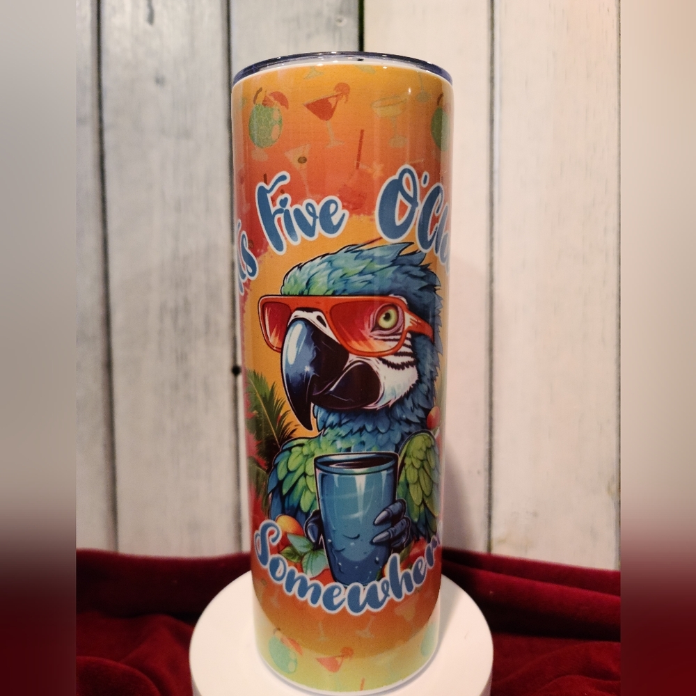 5 O'Clock Parrot Head Tribute - skinny tumbler & lid Margaritaville themed